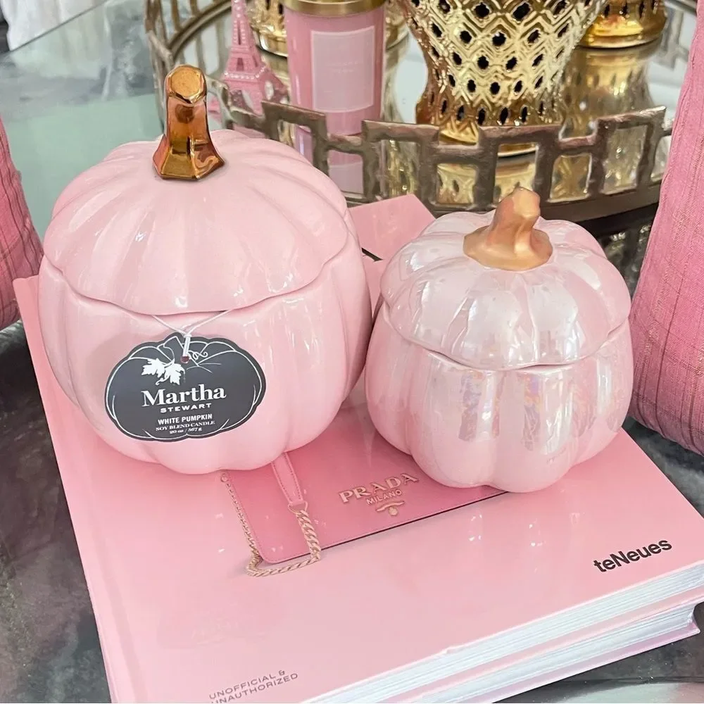 Set Of 2 Pink Pumpkins Candle 20 oz and 9.8 Oz